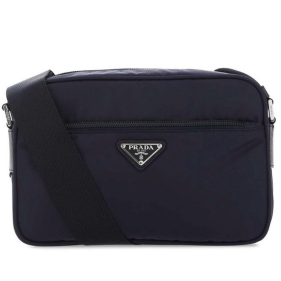 Prada Handbags - Prada Logo Plaque Zipped Shoulder Bag In Navy New in Box